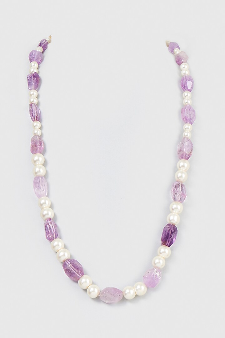Gold Plated Amethyst & Pearl Long Necklace by Kiara at Pernia's Pop Up Shop