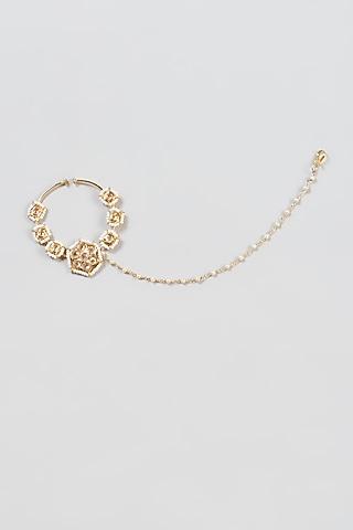 Gold Plated Kundan Polki & Pearl Nath by Kiara
