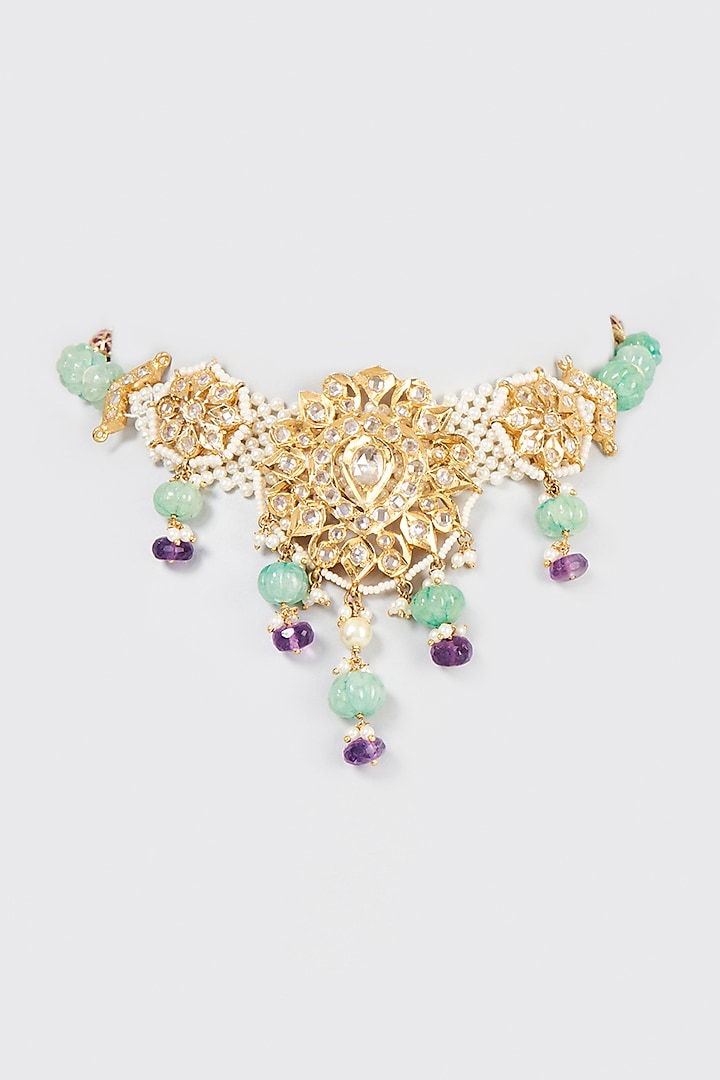 Gold Plated Amethyst & Pearl Choker Necklace by Kiara