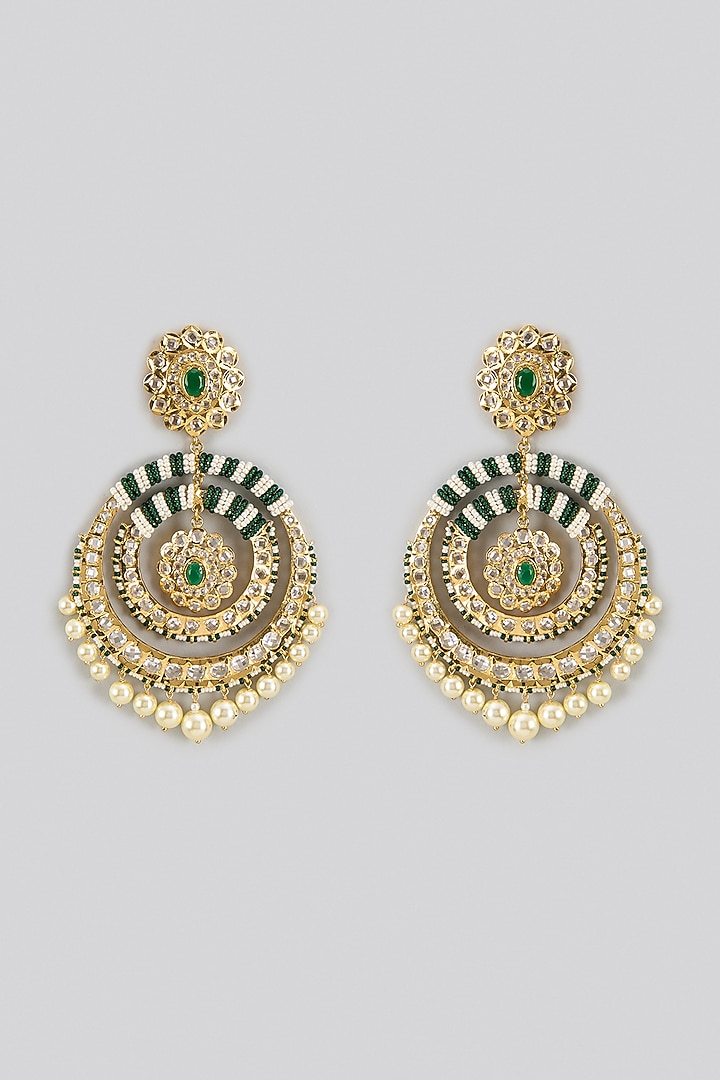 Gold Plated Kundan Polki & Green Onyx Chandbali Earrings by Kiara at Pernia's Pop Up Shop