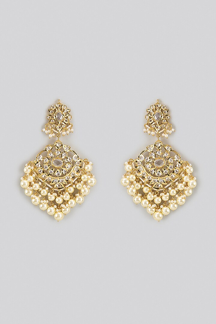 Gold Plated Kundan Polki & Pearl  Chandbali Earrings by Kiara at Pernia's Pop Up Shop