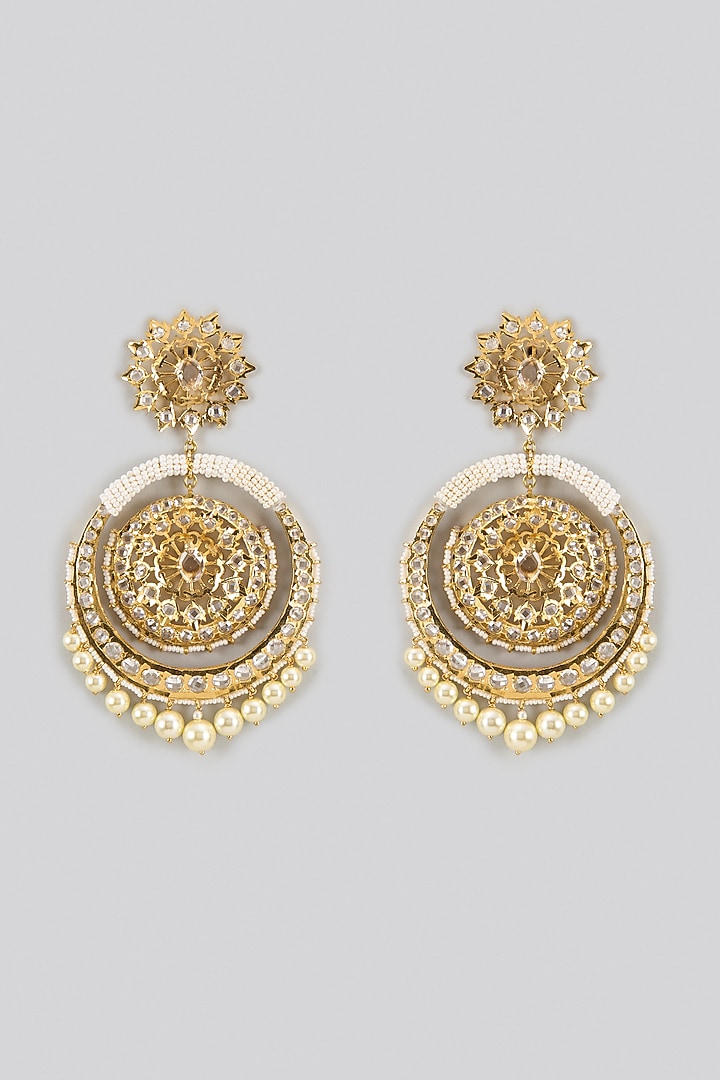 Gold Plated Kundan Polki & Pearl Chandbali Earrings by Kiara at Pernia's Pop Up Shop