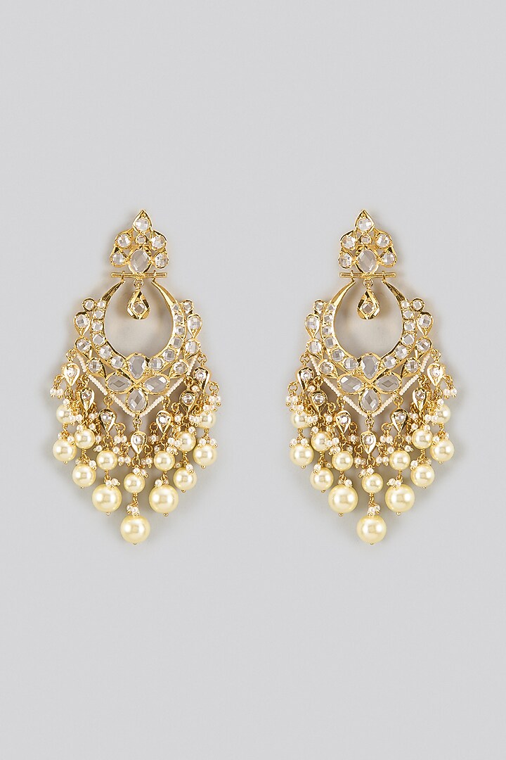 Gold Plated Kundan Polki & Pearl Chandbali Earrings by Kiara at Pernia's Pop Up Shop