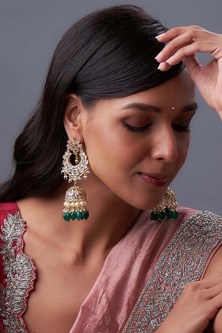 Gold Plated Kundan Polki & Pearl Jhumka Earrings by Kiara at Pernia's Pop Up Shop