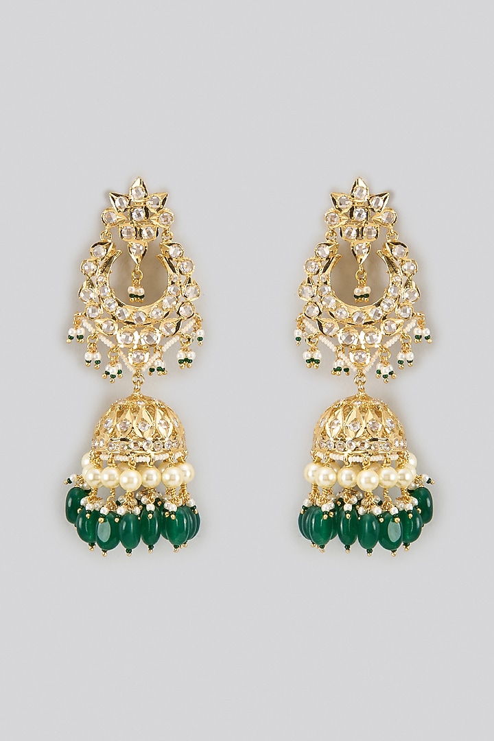 Gold Plated Kundan Polki & Pearl Jhumka Earrings by Kiara at Pernia's Pop Up Shop