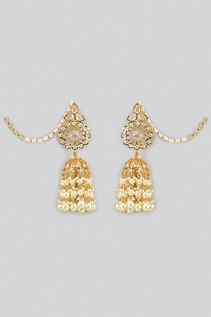 Gold Plated Kundan Polki & Pearl Jhumka Earrings by Kiara at Pernia's Pop Up Shop