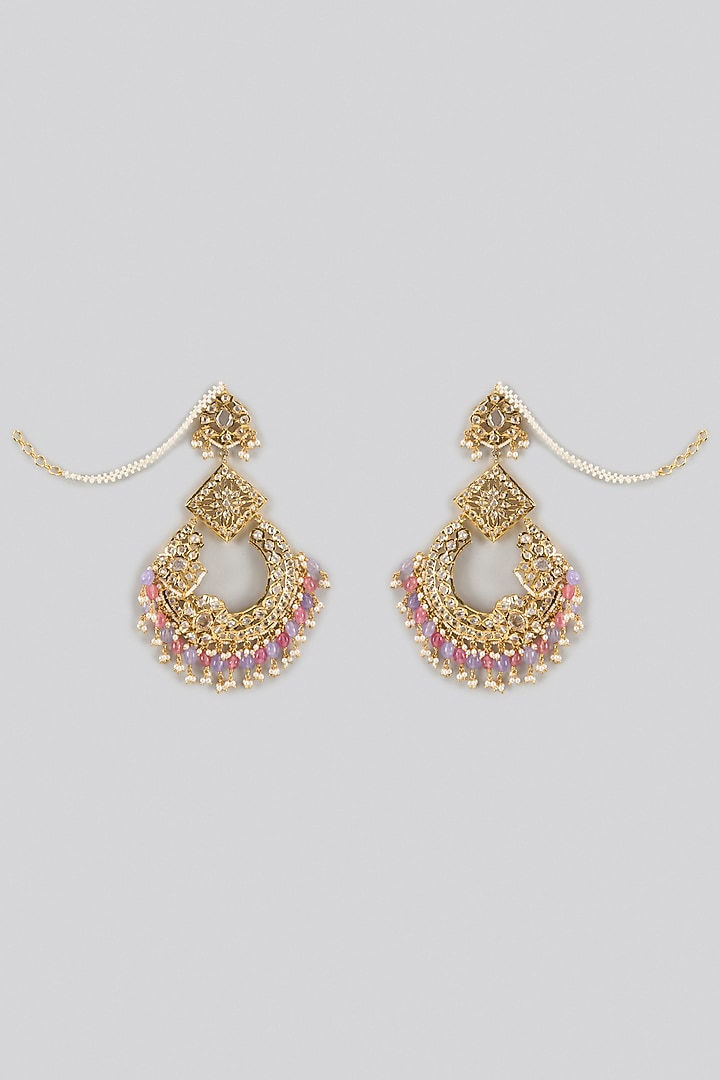 Gold Plated Kundan Polki  & Multi-Colored Stone Chandbali Earrings by Kiara at Pernia's Pop Up Shop