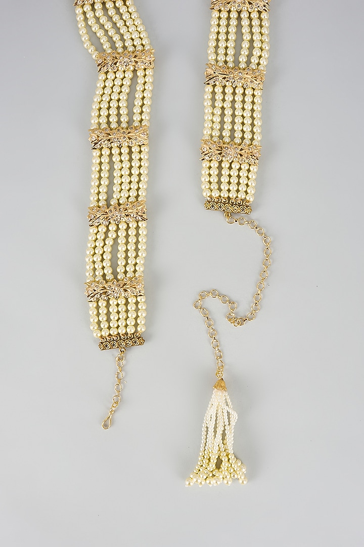Gold Plated Kundan Polki & Pearl Waistbelt by Kiara at Pernia's Pop Up Shop