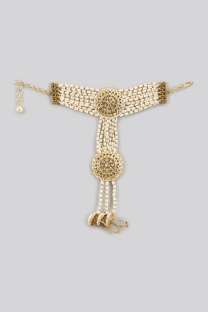 Gold Plated Kundan Polki & Pearl Hathphool by Kiara at Pernia's Pop Up Shop
