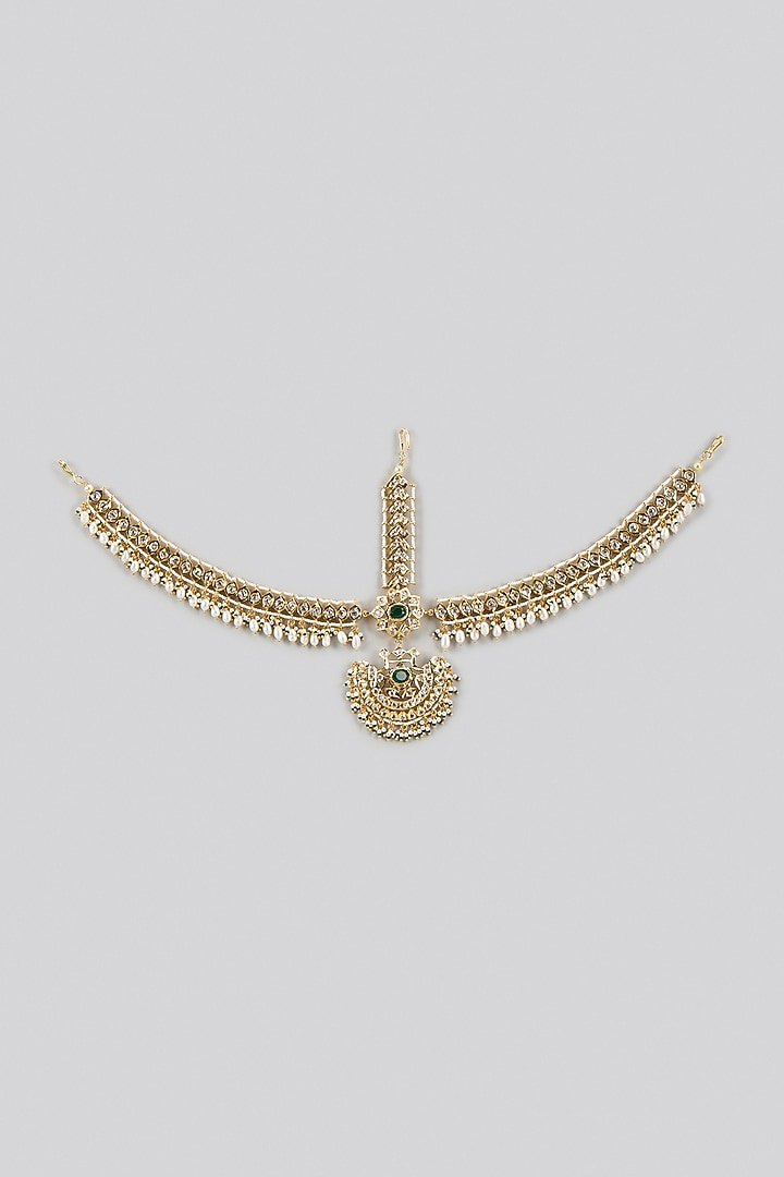 Gold Plated Kundan Polki & Green Onyx Mathapatti by Kiara at Pernia's Pop Up Shop