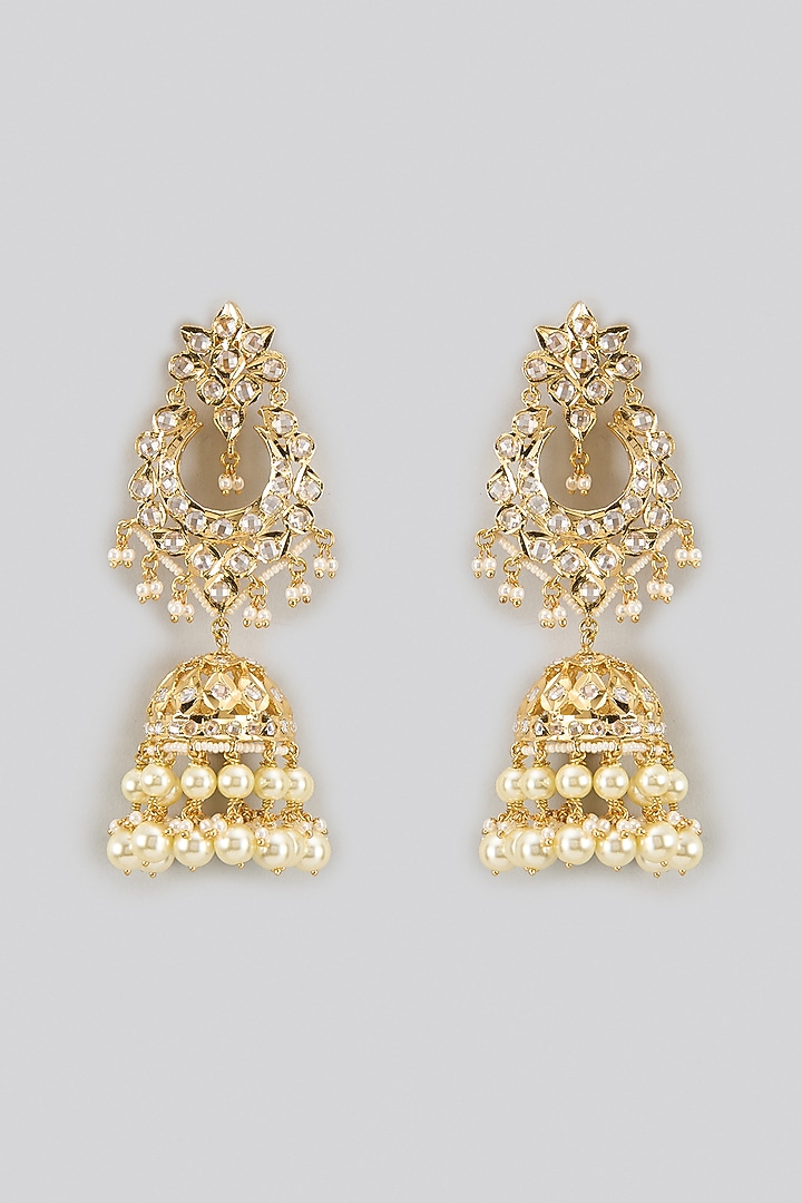 Gold Plated Kundan Polki & Pearl Jhumka Earrings by Kiara at Pernia's Pop Up Shop