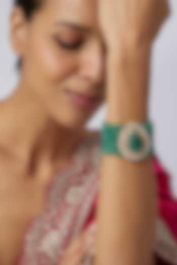 Gold Plated Moissanite Polki & Green Stone Bracelet In Sterling Silver by Kiara Luxe at Pernia's Pop Up Shop
