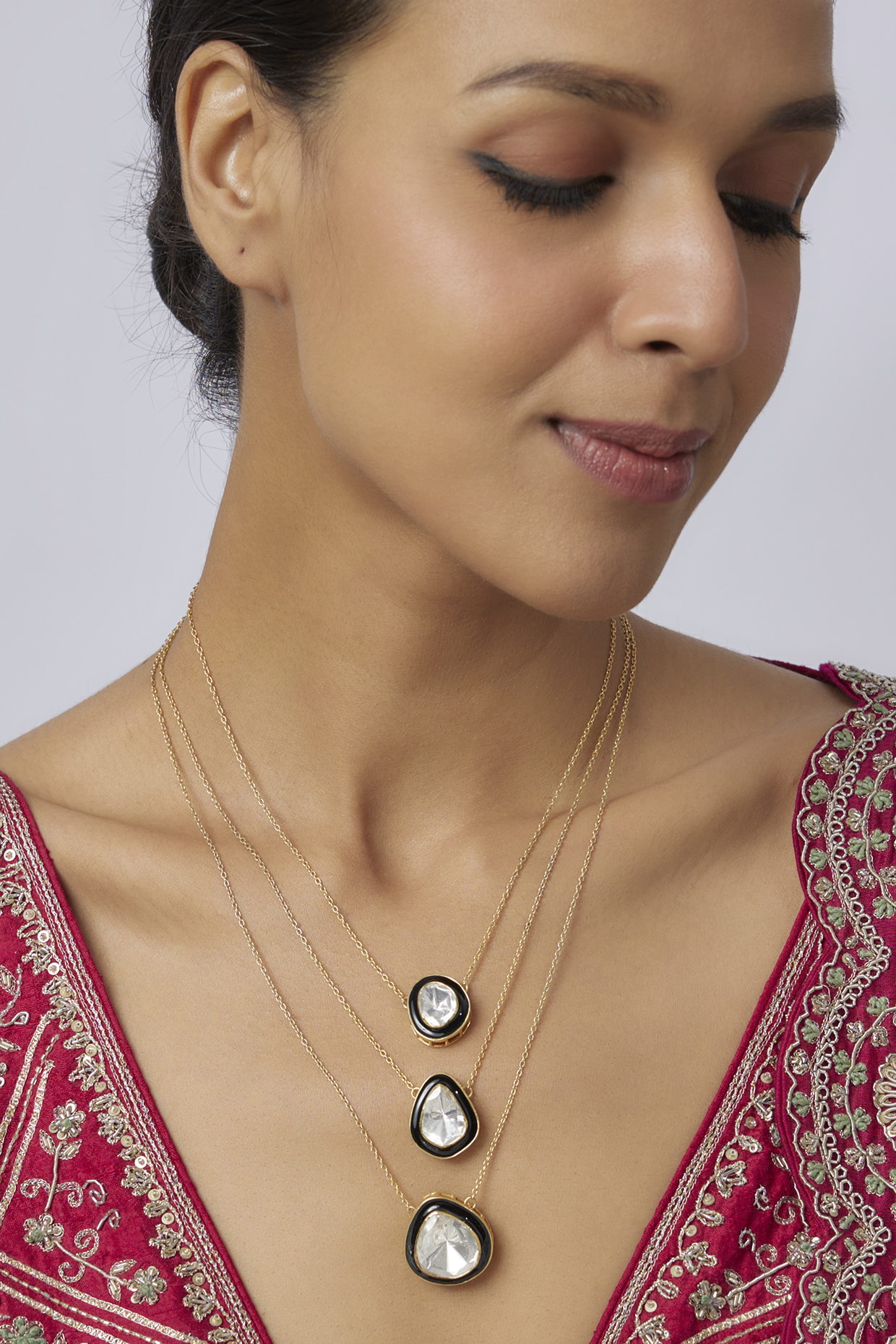 Gold Plated Moissanite Polki Blue Enameled Layered Necklace In Sterling Silver by Kiara at Pernia's Pop Up Shop