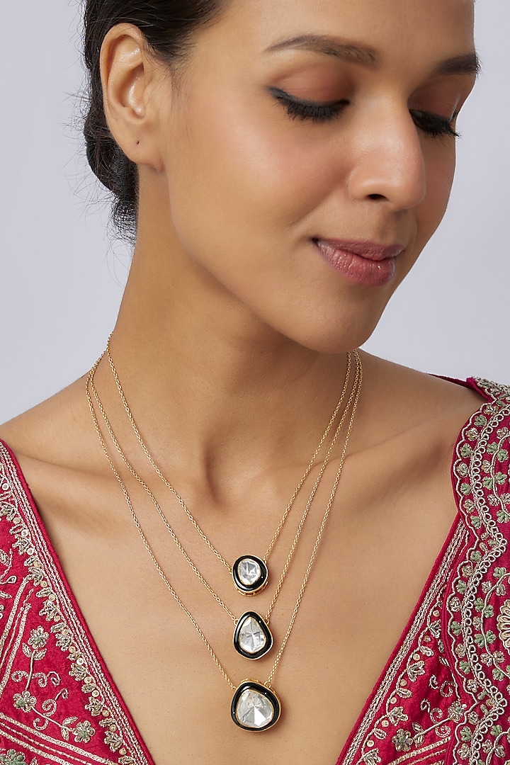 Gold Plated Moissanite Polki Blue Enameled Layered Necklace In Sterling Silver by Kiara at Pernia's Pop Up Shop