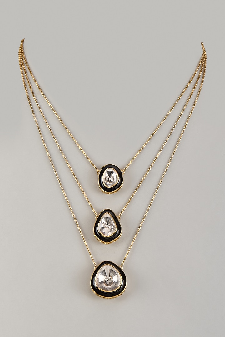 Gold Plated Moissanite Polki Blue Enameled Layered Necklace In Sterling Silver by Kiara Luxe at Pernia's Pop Up Shop
