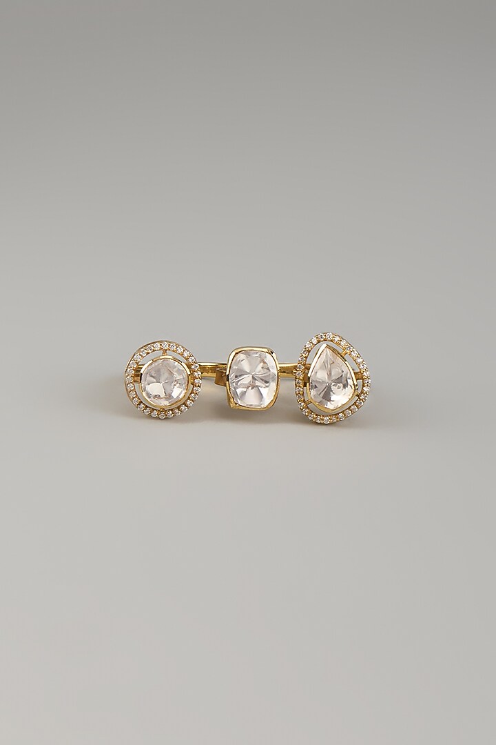 Gold Plated Moissanite Polki Ring In Sterling Silver by Kiara Luxe at Pernia's Pop Up Shop