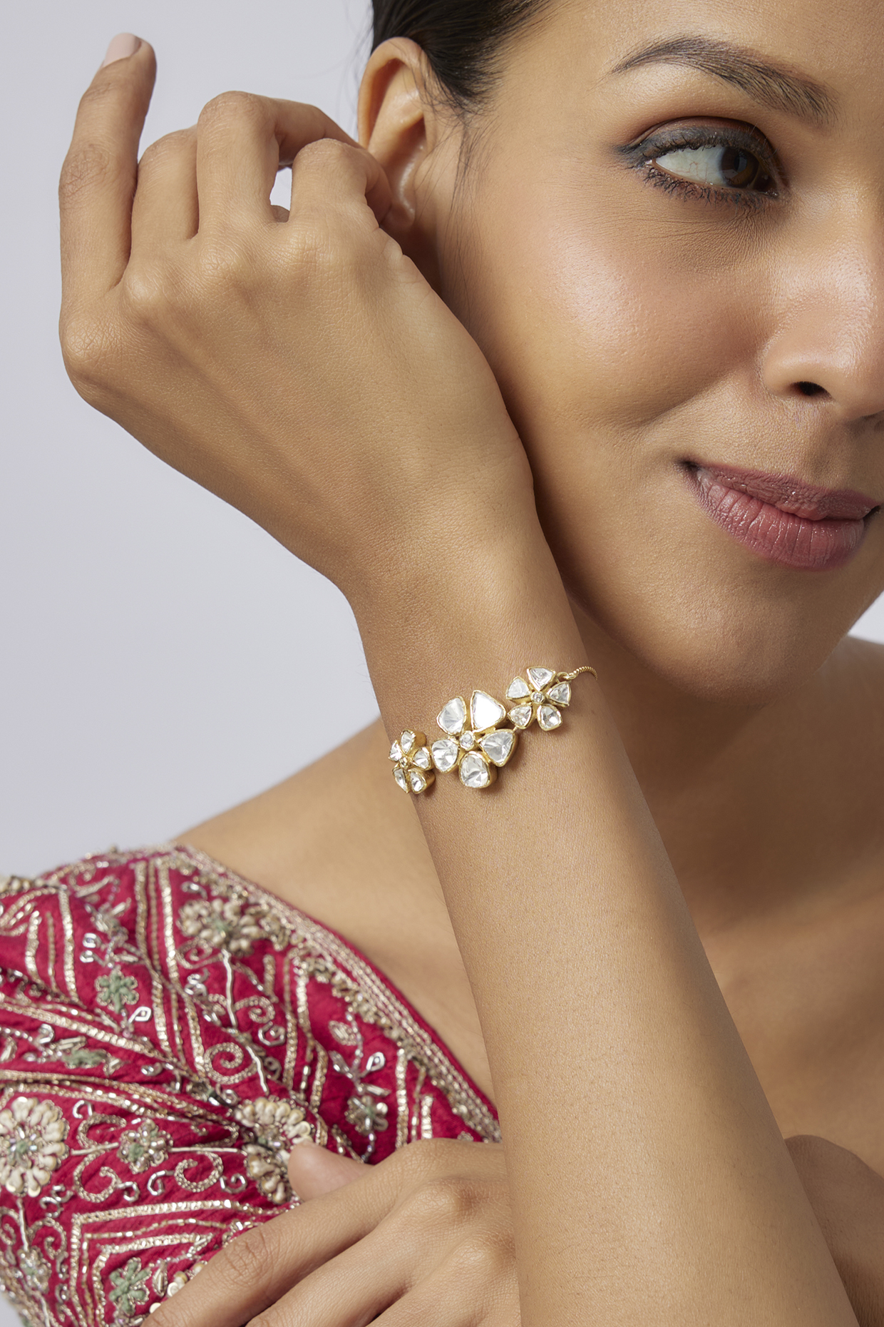 Gold Plated Moissanite Polki Bracelet In Sterling Silver by Kiara at Pernia's Pop Up Shop