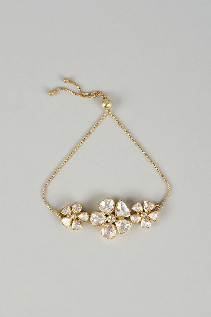 Gold Plated Moissanite Polki Bracelet In Sterling Silver by Kiara Luxe at Pernia's Pop Up Shop