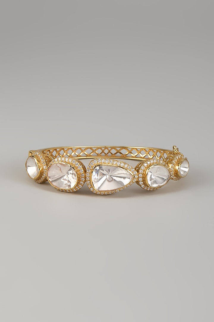 Gold Plated Moissanite Polki Bracelet In Sterling Silver by Kiara Luxe at Pernia's Pop Up Shop