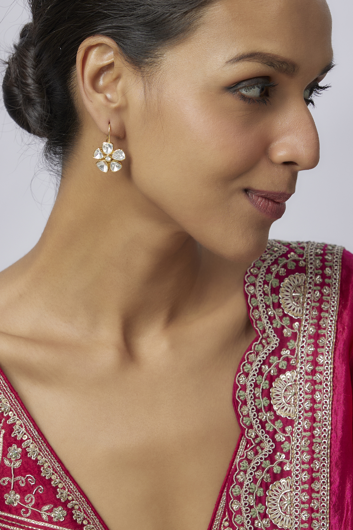 Gold Plated Moissanite Polki Floral Stud Earrings In Sterling Silver by Kiara at Pernia's Pop Up Shop
