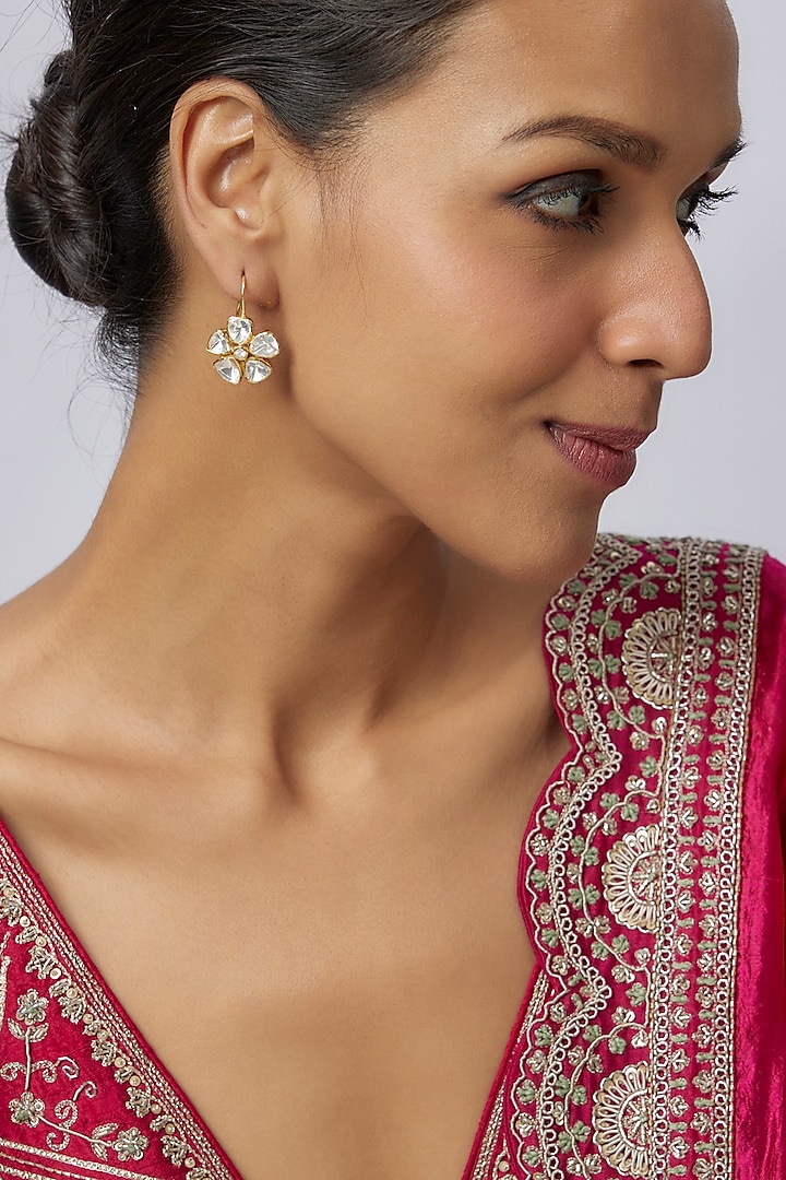 Gold Plated Moissanite Polki Floral Stud Earrings In Sterling Silver by Kiara at Pernia's Pop Up Shop