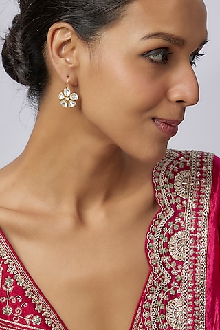 Gold Plated Moissanite Polki Floral Stud Earrings In Sterling Silver by Kiara Luxe