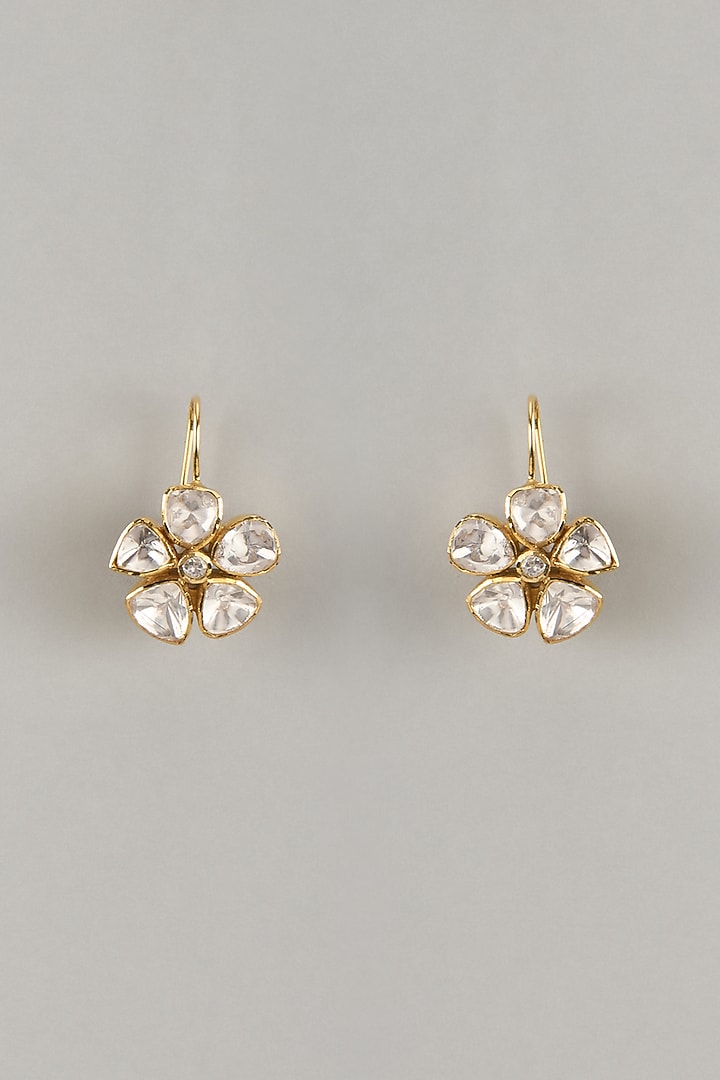 Gold Plated Moissanite Polki Floral Stud Earrings In Sterling Silver by Kiara Luxe at Pernia's Pop Up Shop