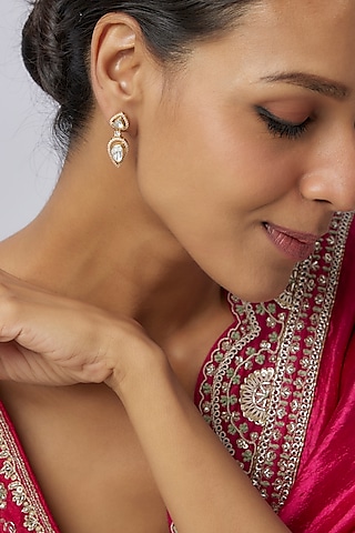 Gold Plated Moissanite Polki Dangler Earrings In Sterling Silver by Kiara Luxe