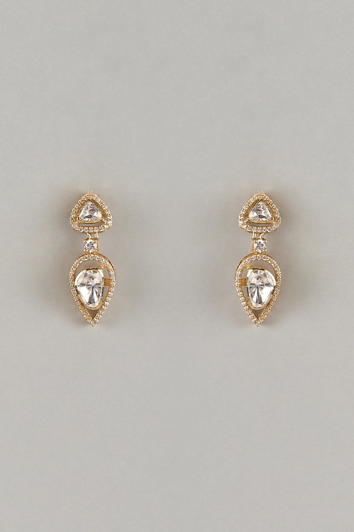 Gold Plated Moissanite Polki Dangler Earrings In Sterling Silver by Kiara Luxe at Pernia's Pop Up Shop
