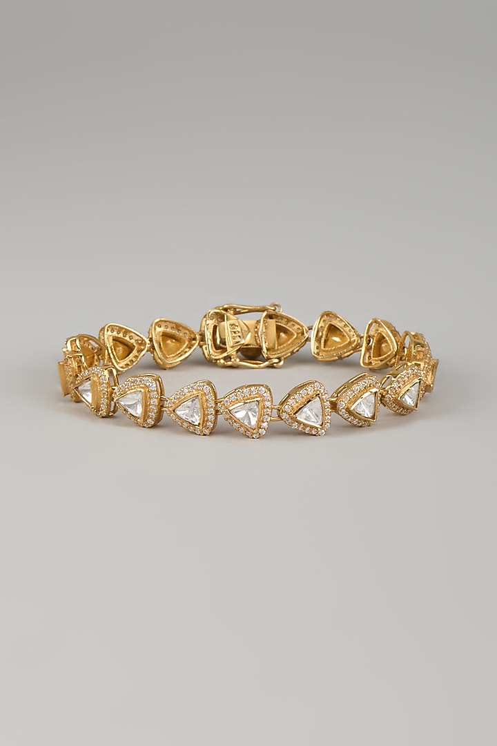 Gold Plated Moissanite Polki Bracelet In Sterling Silver by Kiara Luxe at Pernia's Pop Up Shop