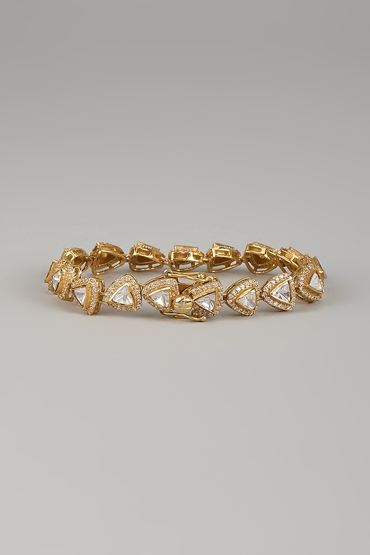 Gold Plated Moissanite Polki Bracelet In Sterling Silver by Kiara Luxe at Pernia's Pop Up Shop