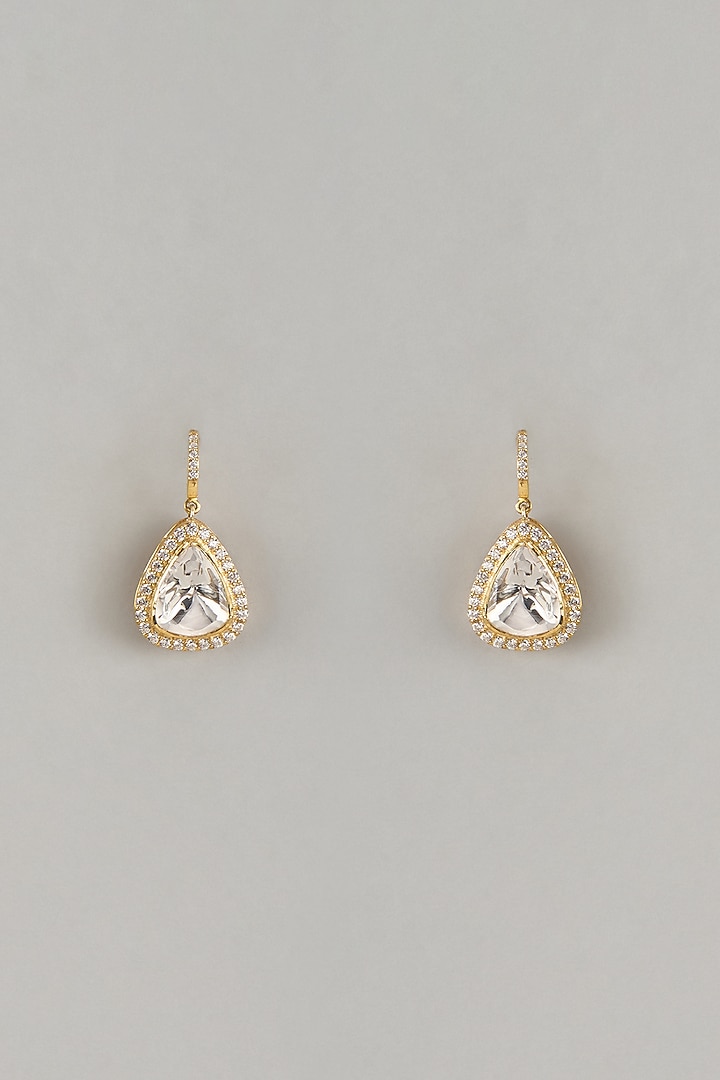 Gold Plated Moissanite Polki Teardrop Dangler Earrings In Sterling Silver by Kiara Luxe at Pernia's Pop Up Shop