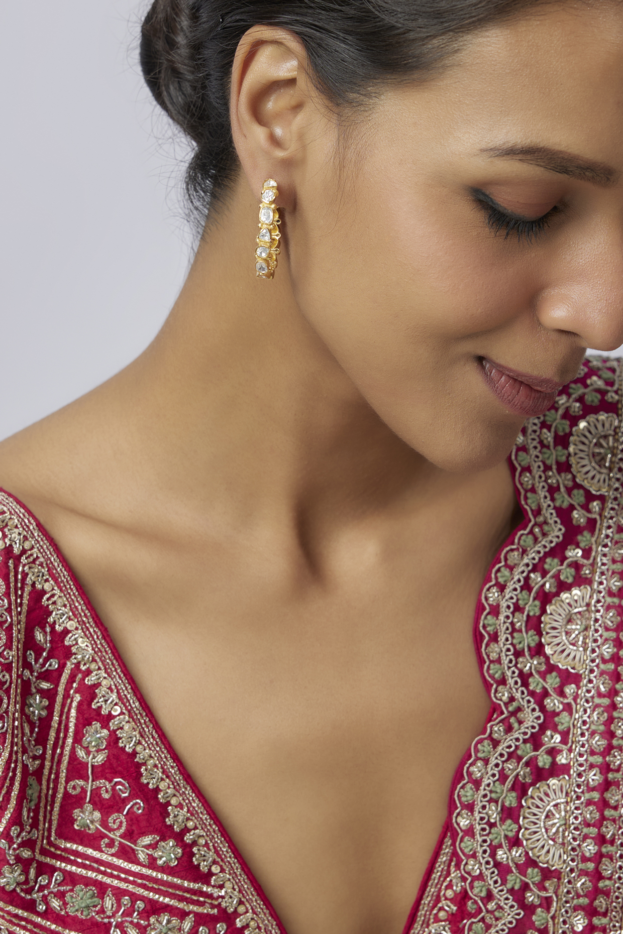Gold Plated Moissanite Polki Hoop Earrings In Sterling Silver by Kiara at Pernia's Pop Up Shop