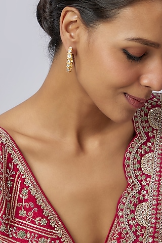 Gold Plated Moissanite Polki Hoop Earrings In Sterling Silver by Kiara Luxe