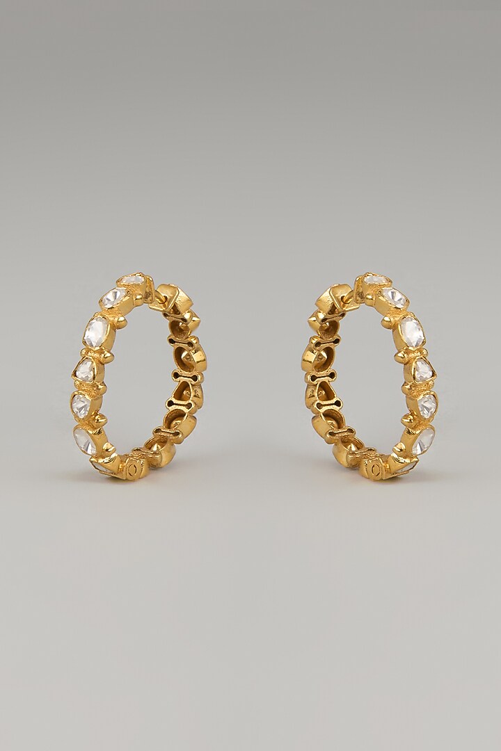 Gold Plated Moissanite Polki Hoop Earrings In Sterling Silver by Kiara Luxe at Pernia's Pop Up Shop