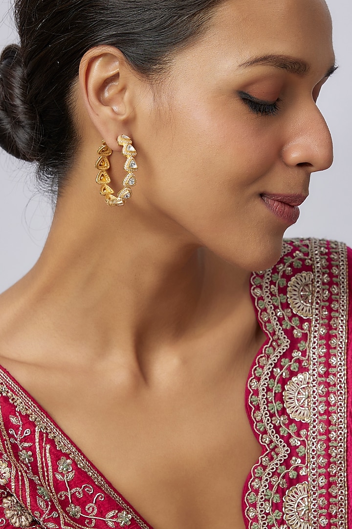 Gold Plated Moissanite Polki Hoop Earrings In Sterling Silver by Kiara at Pernia's Pop Up Shop