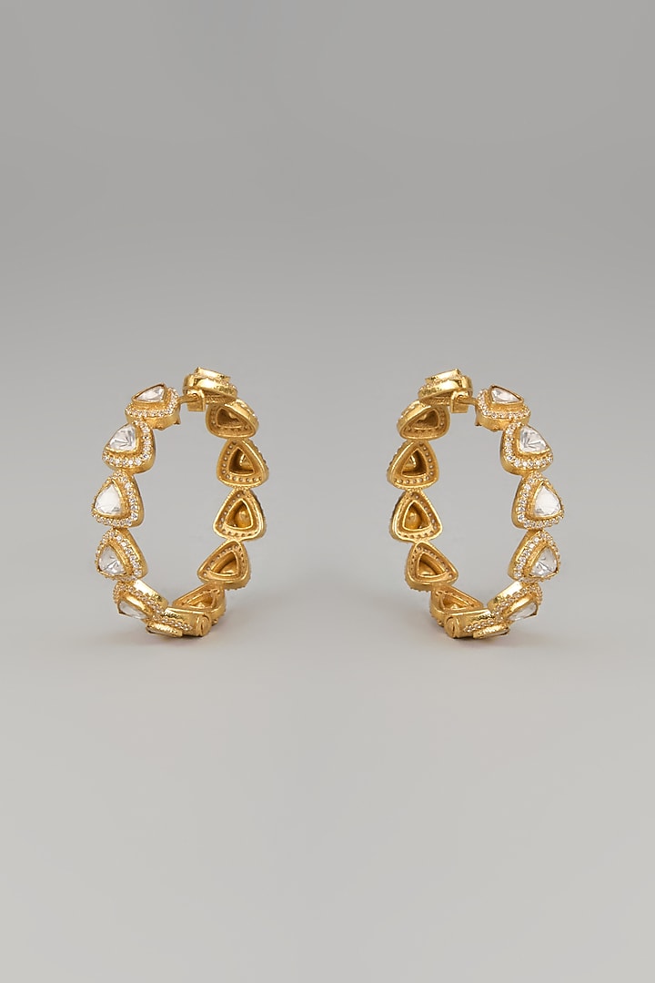 Gold Plated Moissanite Polki Hoop Earrings In Sterling Silver by Kiara Luxe at Pernia's Pop Up Shop