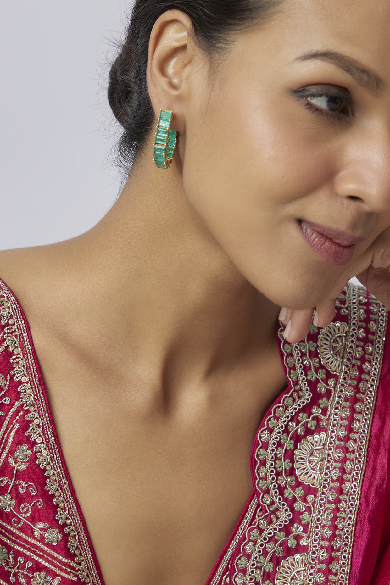 Gold Plated Green Doublet Stone & Kundan Polki Hoop In Sterling Silver by Kiara at Pernia's Pop Up Shop