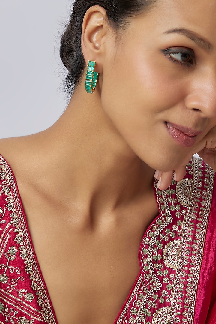 Gold Plated Green Doublet Stone & Kundan Polki Hoop In Sterling Silver by Kiara at Pernia's Pop Up Shop