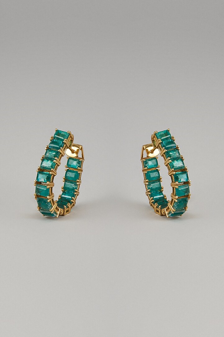 Gold Plated Green Doublet Stone & Kundan Polki Hoop In Sterling Silver by Kiara Luxe at Pernia's Pop Up Shop