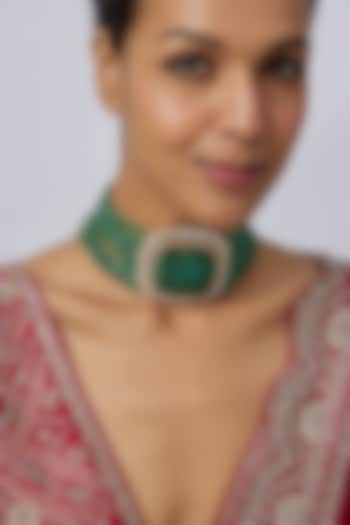 Gold Plated Green Beryl Stone & Green Beaded Choker Necklace In Sterling Silver by Kiara at Pernia's Pop Up Shop