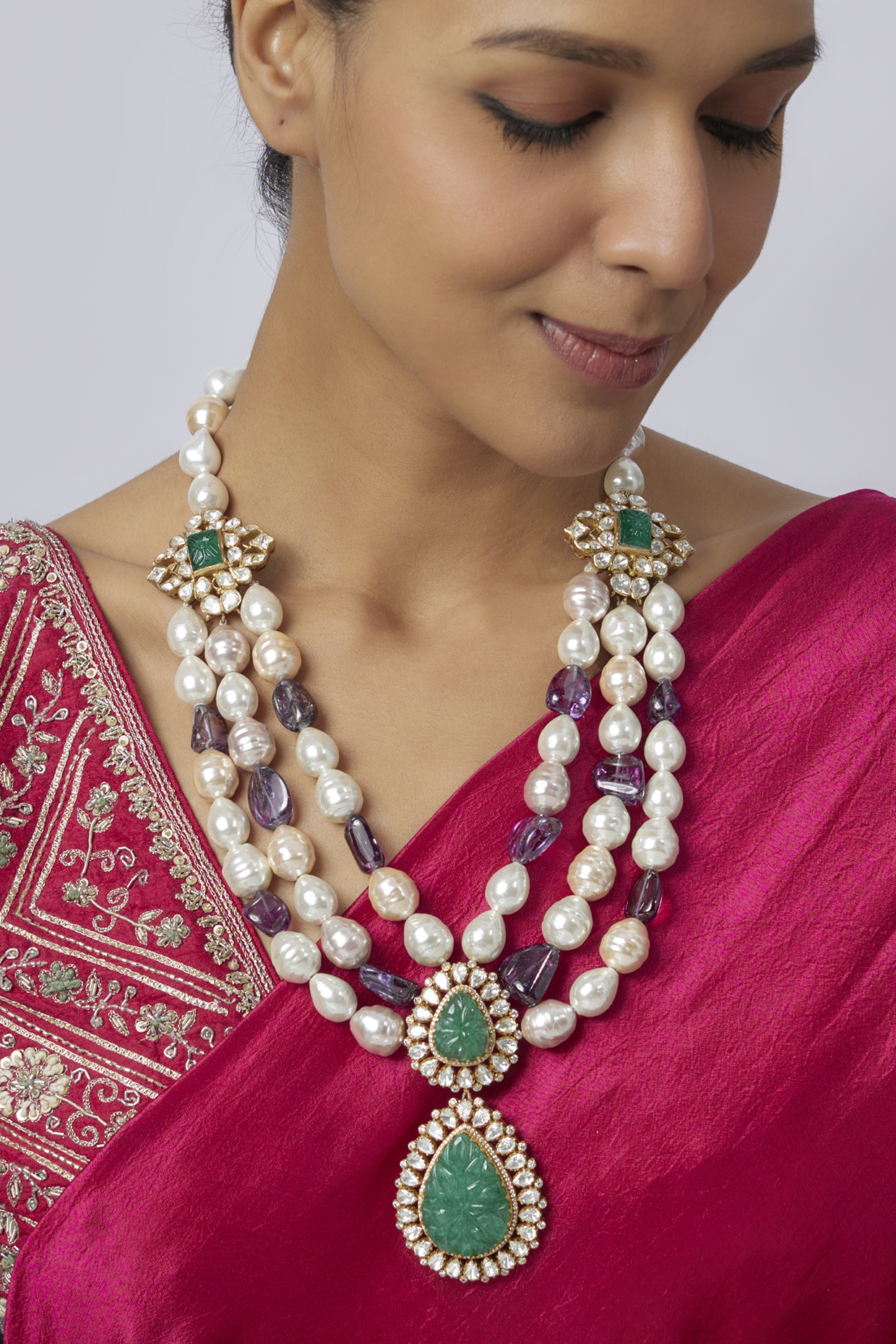 Gold Plated Baroque Pearl & Purple Beaded Long Necklace In Sterling Silver by Kiara at Pernia's Pop Up Shop