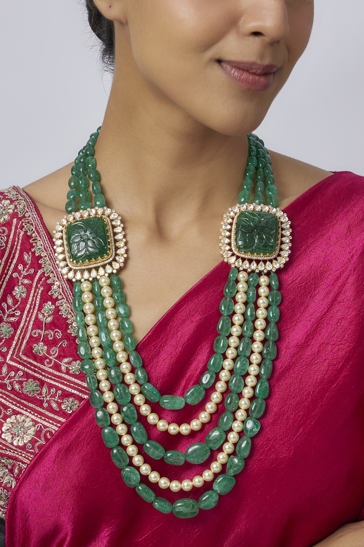 Gold Plated Pearl & Green Beaded Long Necklace In Sterling Silver by Kiara at Pernia's Pop Up Shop