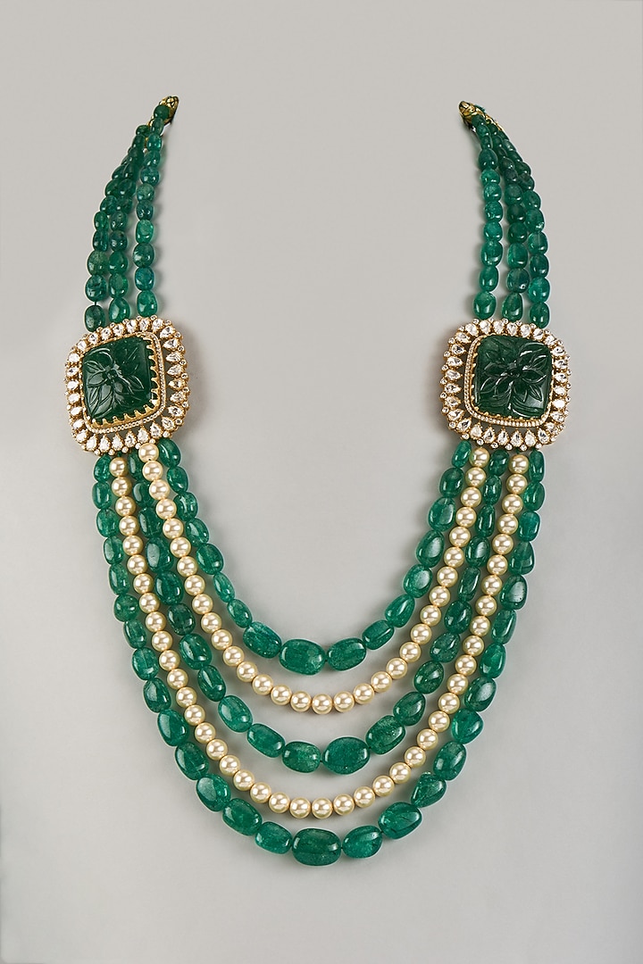 Gold Plated Pearl & Green Beaded Long Necklace In Sterling Silver by Kiara Luxe at Pernia's Pop Up Shop