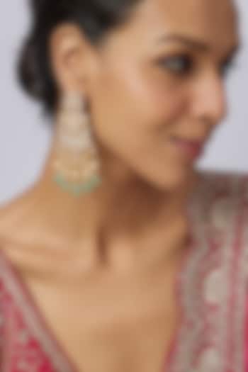 Gold Plated Kundan Polki & Green Drop Chandbali Earrings In Sterling Silver by Kiara at Pernia's Pop Up Shop