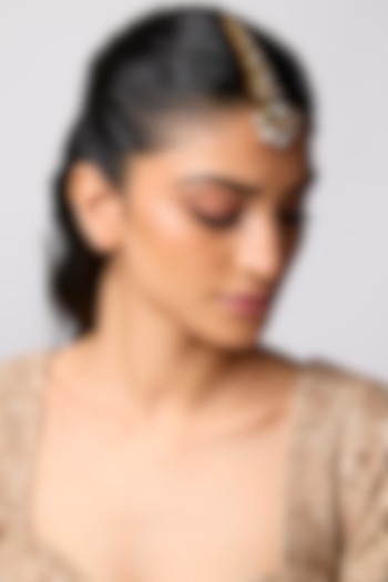 Gold Finish Uncut Polki Stone Meenakari Maangtikka In Sterling Silver  by Kiara at Pernia's Pop Up Shop