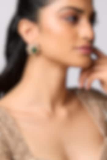 Gold Finish Kundan Polki & Emerald Stud Earrings In Sterling Silver by Kiara at Pernia's Pop Up Shop
