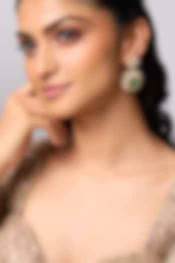 Gold Finish Kundan Polki & Green Stone Dangler Earrings In Sterling Silver by Kiara at Pernia's Pop Up Shop