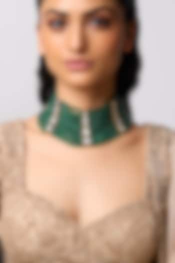 Gold Finish Kundan Polki & Emerald Beaded Choker Necklace In Sterling Silver by Kiara at Pernia's Pop Up Shop