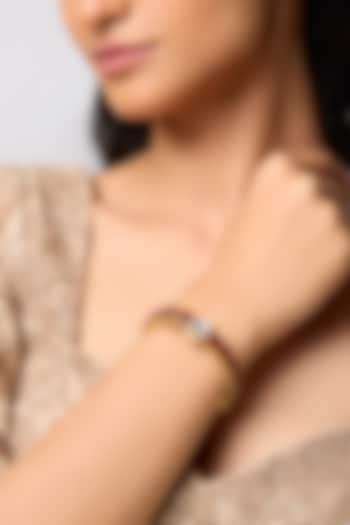 Gold Finish Polki Diamond & Ruby Stone Bangle In Sterling Silver by Kiara at Pernia's Pop Up Shop